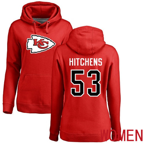 Women Kansas City Chiefs #53 Hitchens Anthony Red Name and Number Logo Pullover NFL Hoodie Sweatshirts